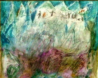 VALTER Karel (1909): „Krajina“, pastel, tužka, akvarel na papíře
