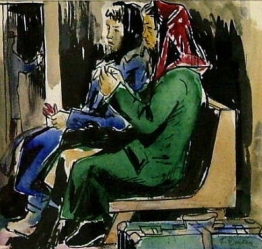EMLER František (1912): „V čekárně“, tuš, akvarel na papíře