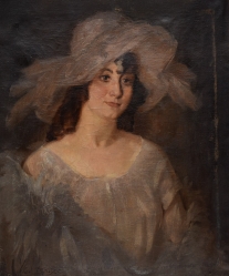 BOUŠEK Vladimír (1890-1929): Portrét dámy s kloboukem.