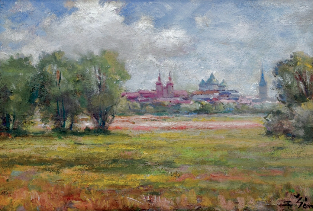 ŠÉN Fráňa (1882-1976): Letní krajina se siluetou města.