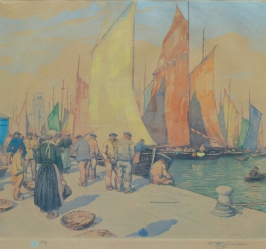 ŠIMON Tavík František (1877-1942): Bretaňské přístaviště plachetnic.