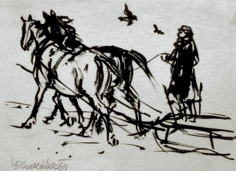 SEDLÁČEK Vojtěch (1892-1973): Koně se sáněmi. Ptáčci na větvích.