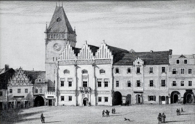 BRECHLER Vojtěch (1826-1891): Část náměstí s radnicí v Táboře.